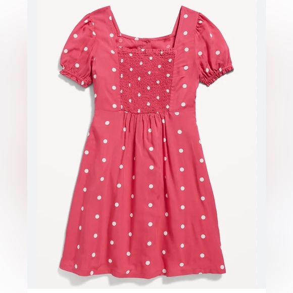 Pink and white poke a dot puff sleeve fit and flare dress, size L - 10-12 girls - Picture 3 of 9